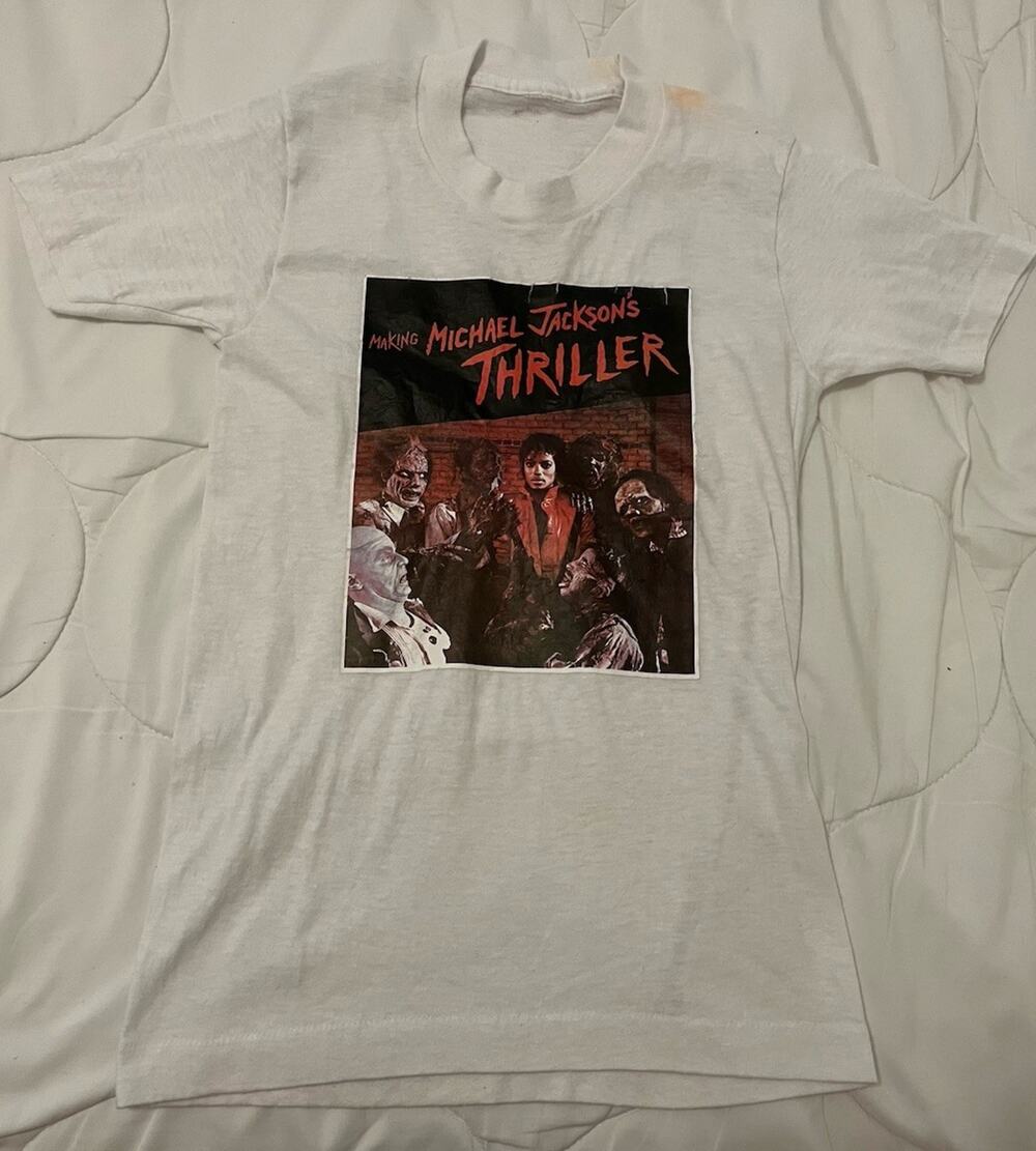 VTG 80s Michael Jackson Thriller Single Stitch Shirt Pop Band Baby Tee Youth L